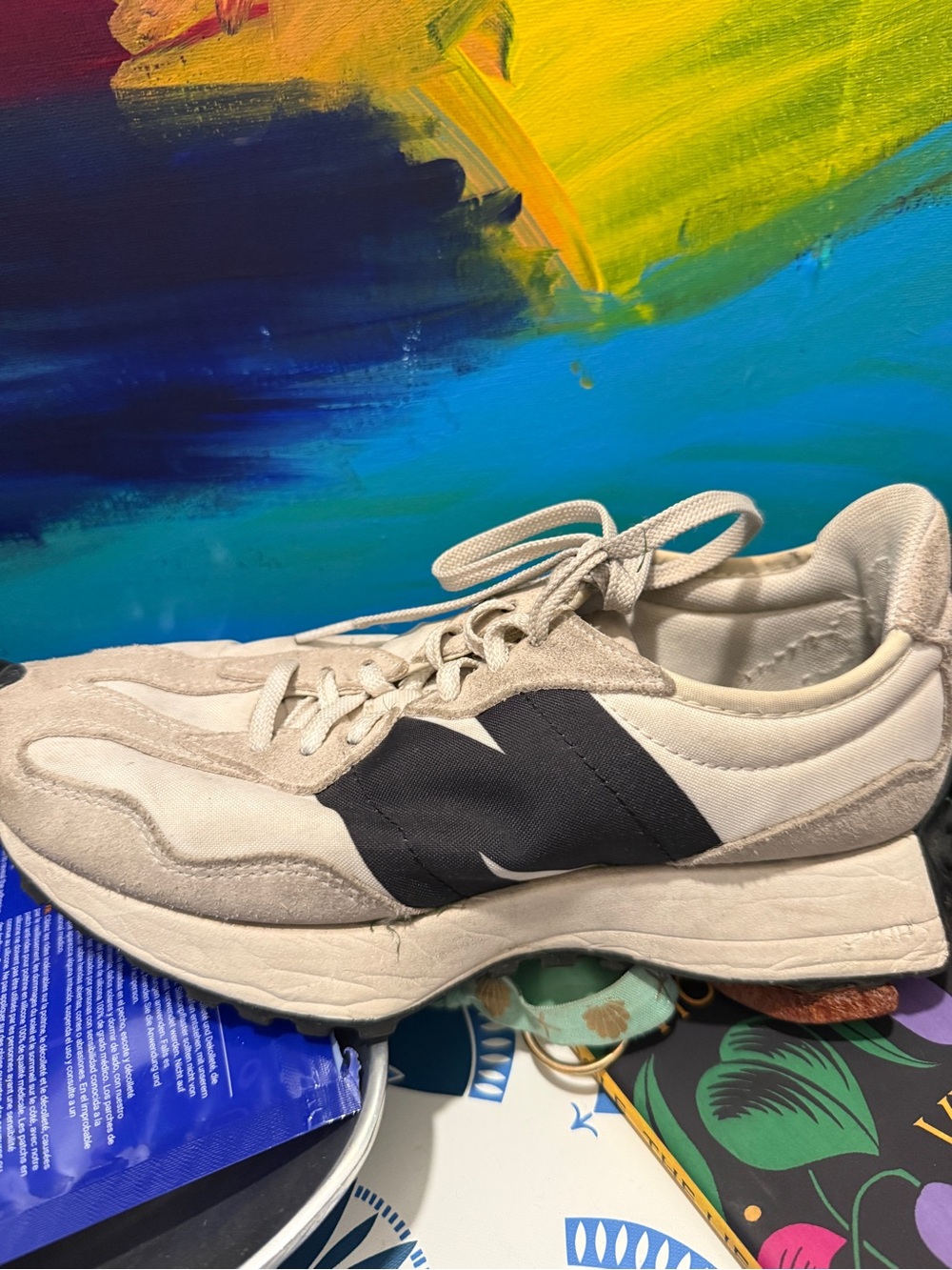 New Balance 327 Beige and Black Retro Runner Sneakers